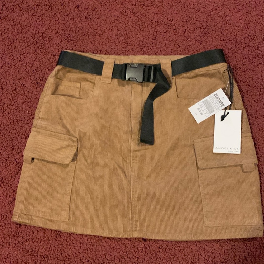 Zumiez Angel Kiss Corduroy Belted Cargo Mini Skirt